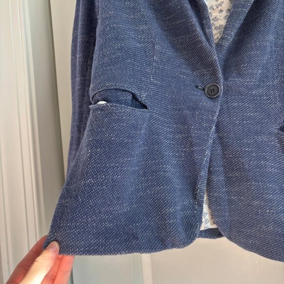 Zara Women’s Cotton Blazer Sz M Elbow Patch Academic Blue Career Office - Picture 5 of 9